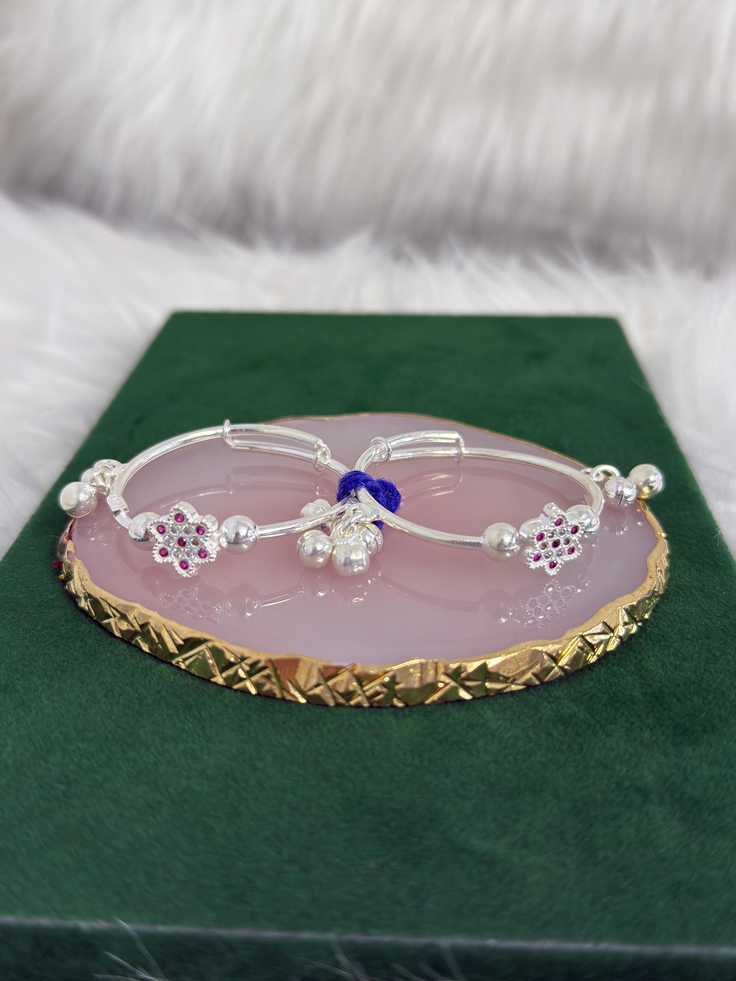 PURE SILVER ADJUSTABLE FLOWER KANGANS FOR BABIES BK0020
