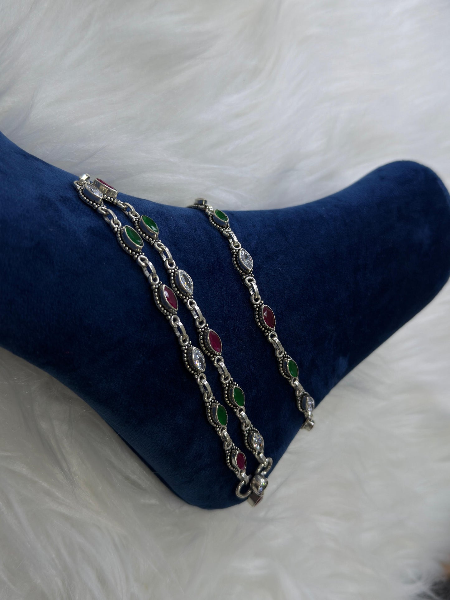 PURE SILVER ANTIQUE KUNDAN ANKLETS SJ0020
