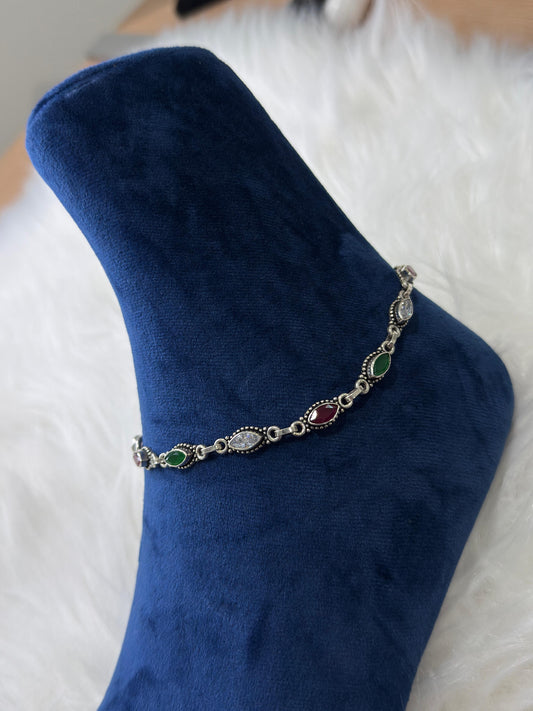 PURE SILVER ANTIQUE KUNDAN ANKLETS SJ0020
