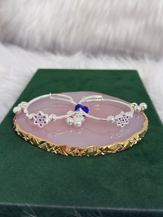PURE SILVER ADJUSTABLE FLOWER KANGANS FOR BABIES BK0020