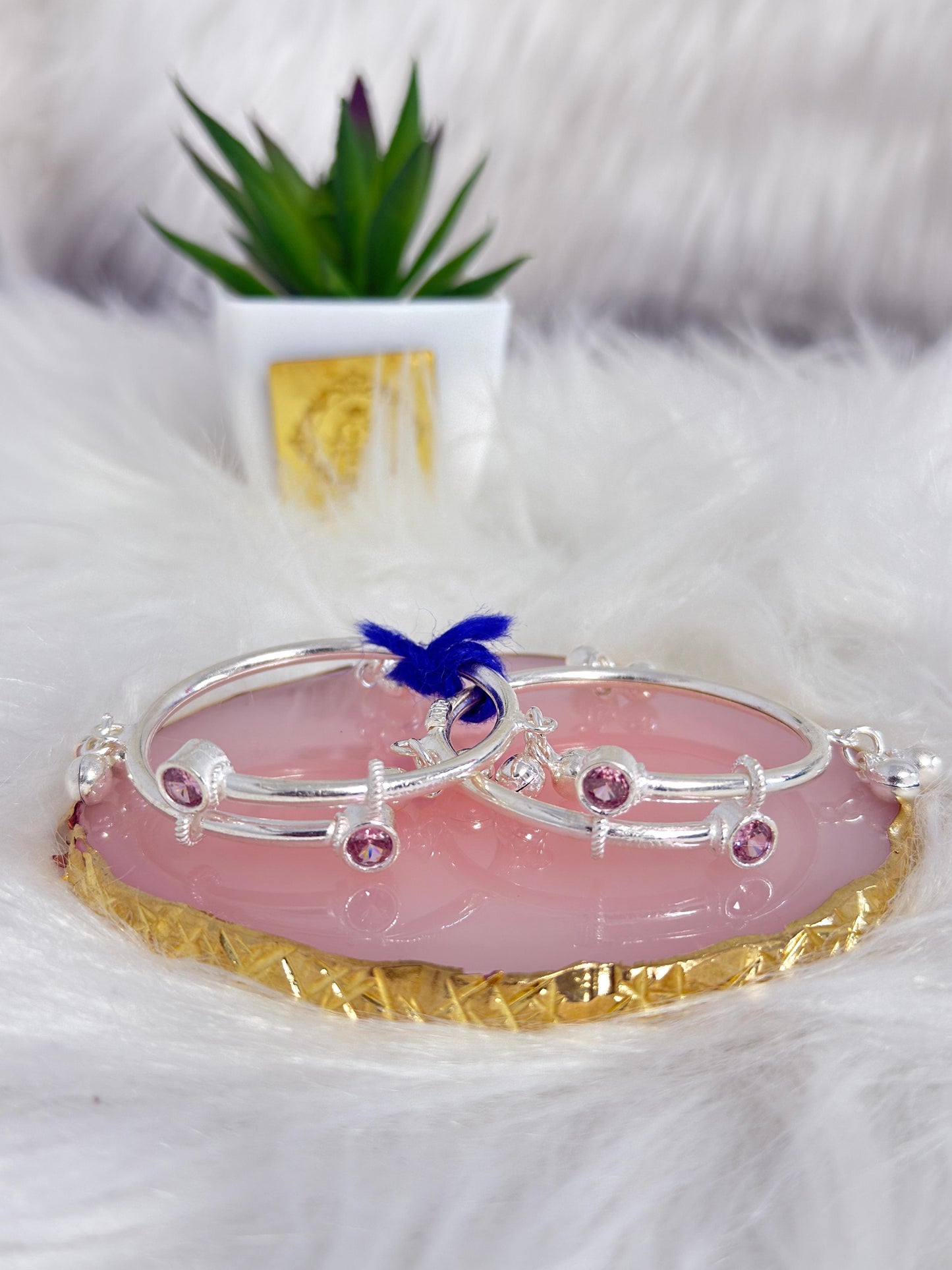 PURE SILVER ADJUSTABLE PINK KANGANS FOR BABIES BK0025
