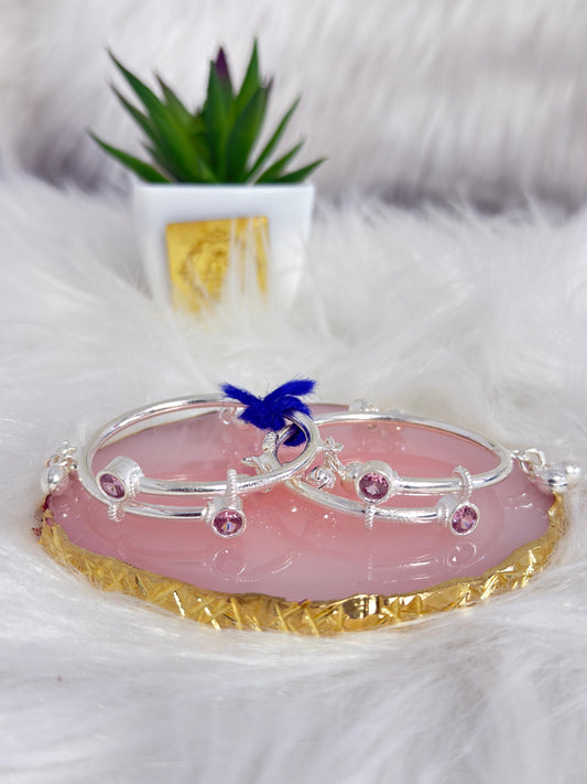 PURE SILVER ADJUSTABLE PINK KANGANS FOR BABIES BK0025