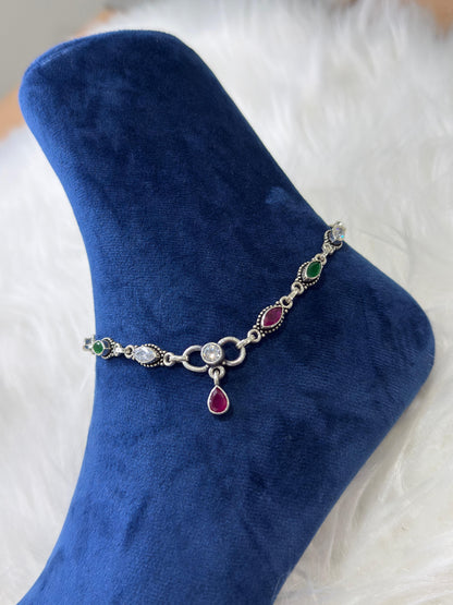 PURE SILVER ANTIQUE KUNDAN ANKLETS SJ0020