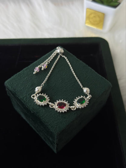 REAL SILVER WOMEN NAVRATTAN STYLE BRACELET WB0035