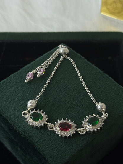 REAL SILVER WOMEN NAVRATTAN STYLE BRACELET WB0035