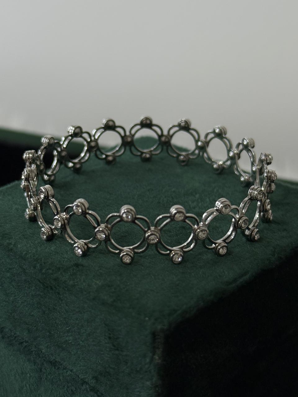 REAL SILVER ADJUSTABLE DUBAI RING CUM BANGLE BRACELET WB0063